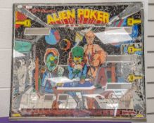 A vintage 1980s mirror from a Williams Alien poker pinball machine, some age related wear, approx