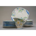 A collection of Royal Doulton tea ware in the Plaza design having an art deco floral transfer