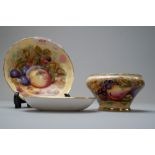 Three ceramic pieces by Aynsley in the Orchard Gold design including one pin dish stamped D Jones,