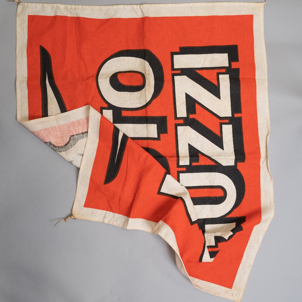 A vintage cloth advertising banner or flag for Moto guzzi motorcycles, approx 34'x 28'. - Image 2 of 2