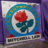 A rare and possibly one off advertising mirror back glass for Blackburn Rovers football club
