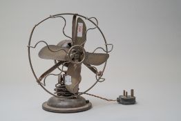 A 1920s/1930s vintage desk top fan, CA 230/250, 50, No 3037242 embossed to plaque on top.