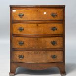 A reproduction regency bow fronted chest of four long drawers, small proportions, width approx.