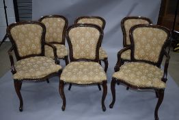 A set of EIGHT (six plus two) stained frame dining chairs in the Louis XV style having upholstered