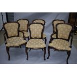 A set of EIGHT (six plus two) stained frame dining chairs in the Louis XV style having upholstered