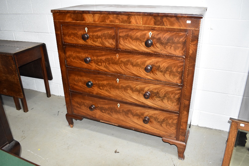 A 19th Century mahogany chest of two over three drawers having inlay decoration to frieze, ivory