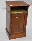 A Victorian mahogany pot cupboard having open shelf over cupboard with brass drop handle, dimensions