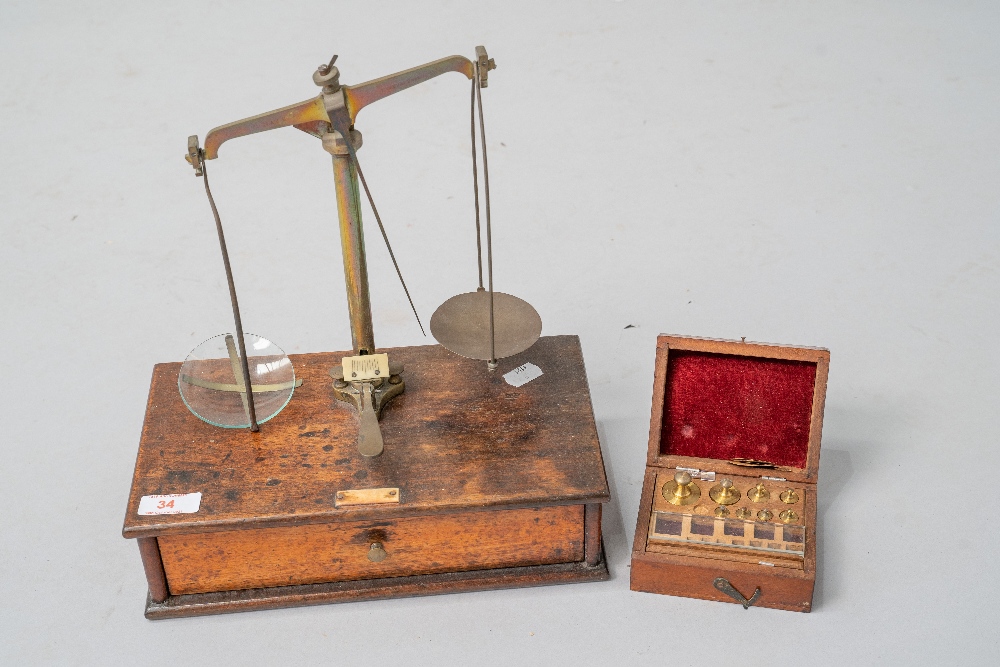 A 19th Century mahogany and brass set of jewellers or similar scales