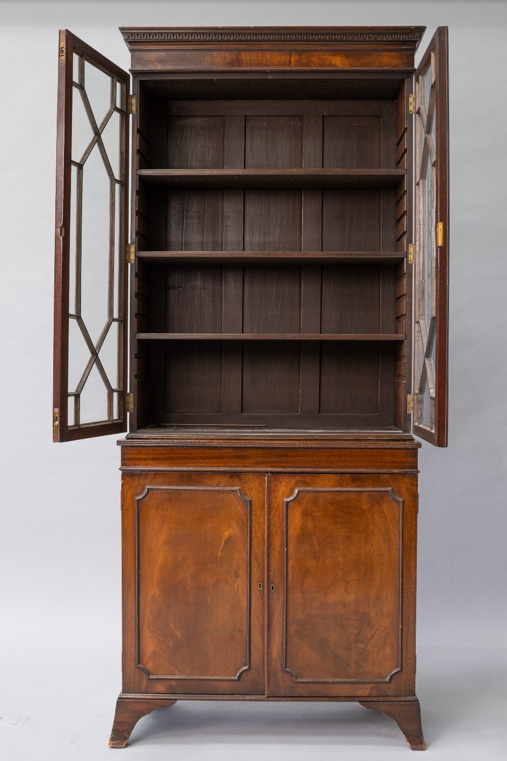 A reproduction Regency style mahogany bookcase , having greek key style decoration to cornice, - Image 3 of 4