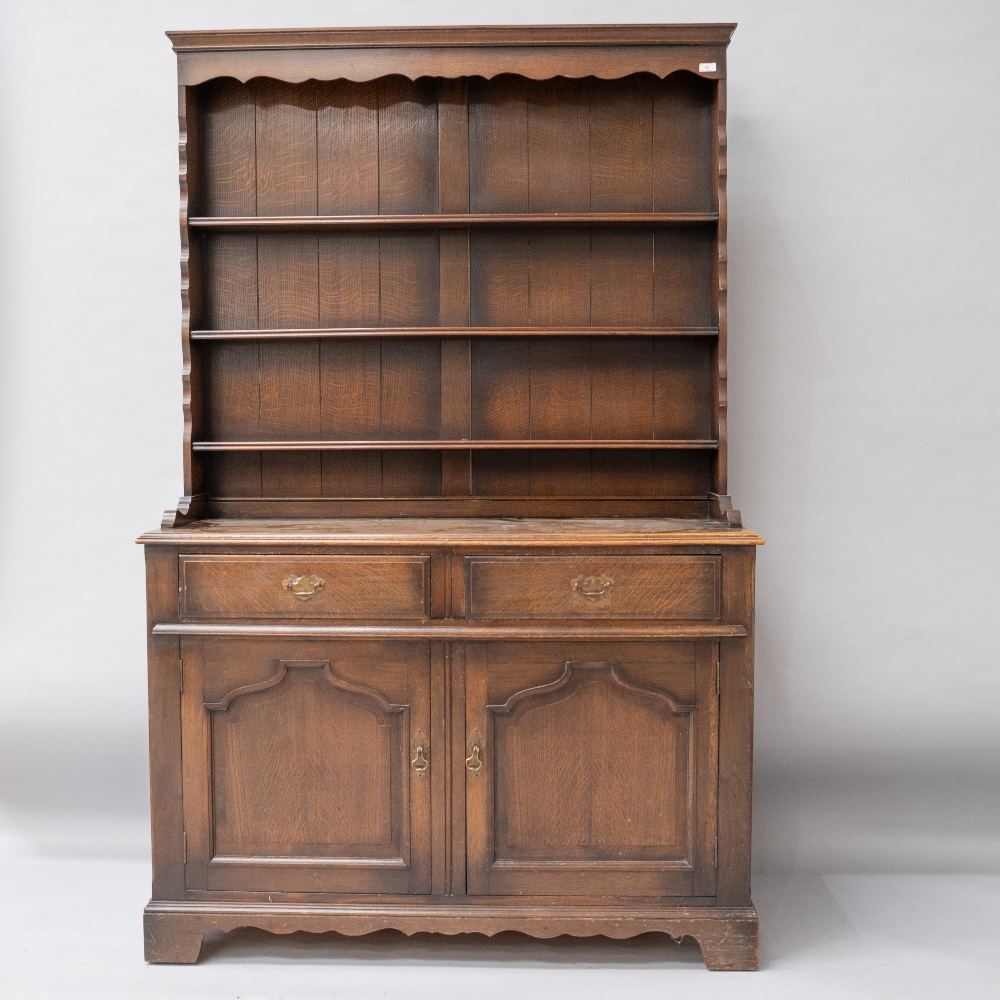 An early 20th Century oak dresser, would also work as a sideboard without the delft rack, width