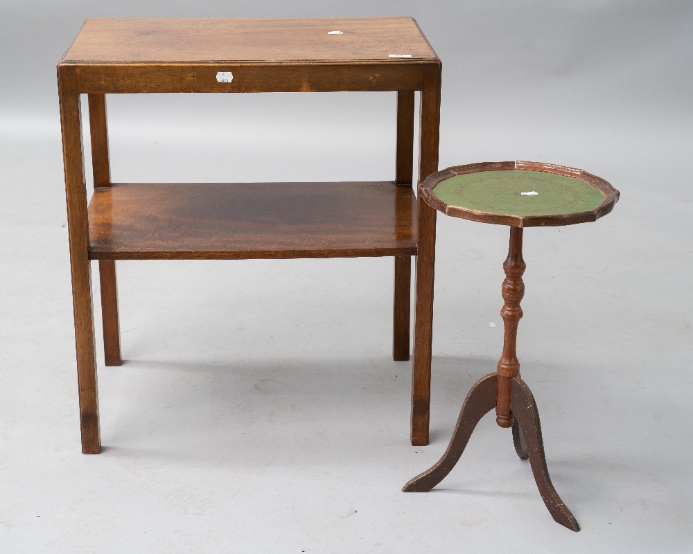 A vintage mahogany tea table of rectangular form with undertier, approx. 61 x 41cm, and a