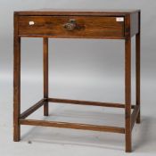 A composite stained frame side table of naive rustic form , dummy lock so no key required , approx