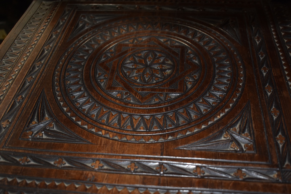 An extensively carved side or hall table table having square top and undertiert, frieze drawer - Image 3 of 4
