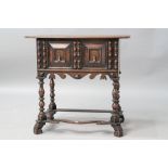A 19th Century Jacobean style side table having single frieze drawer with double cushion and