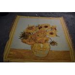 A Metrax-crape Flemish tapestry wool hanging or throw having bright sunflower pattern.