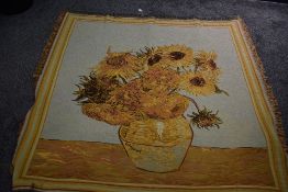 A Metrax-crape Flemish tapestry wool hanging or throw having bright sunflower pattern.