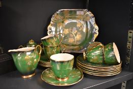 A rare coffee service by Carleton ware in the Vert Royal pattern, six cups and saucers with side