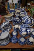 A selection of blue and white wear ceramics including Masons breakfast tea cups