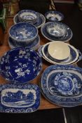 A selection of blue and white wear ceramics including Masons and Spode etc