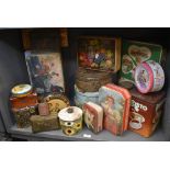 A selection of collectable biscuit and similar tins including pressed designs