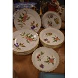 Six dinner plates, six soup bowls and a serving dish by Royal Worcester in the Evesham design