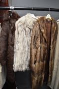 A selection of fur coats and a stole including fox