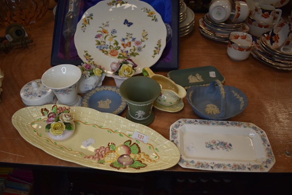 A selection of ceramics including Wedgwood Jasperware blue and green designs