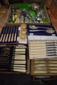 A selection of table wares cutlery and flatwares including cased and boxed items