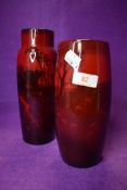 Two Royal Doulton vase having a flambe design with the taller vase being AF