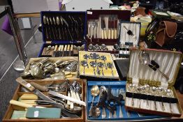 A selection of cased boxed and loose table wares cutlery and flat ware