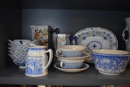 A selection of blue and white wear ceramics including Greys pottery