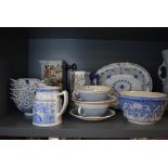 A selection of blue and white wear ceramics including Greys pottery