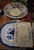 A selection of large ceramic serving dishes and charger including large bamboo wash bowl