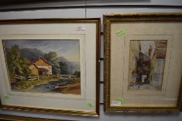 A watercolour, PRB, Alpine chalet, initialled and dated (19)22, 23 x 32cm, and a print after