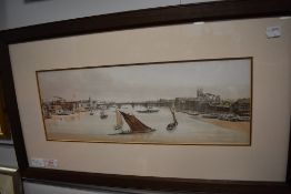 Three prints, The Great Western Docks, Plymouth, Plymouth, and the Thames, 16 x 19cm, and 16 x 45cm,