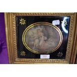 Two early Victorian prints having black glass mounts with gilt and gesso frames