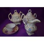 A selection of Victorian lidded serving dishes hand decorated porcelain creamer and a Sunderland