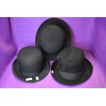 Three bowler hats including G A Dunn and Scotts all three in large sizes