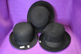 Three bowler hats including G A Dunn and Scotts all three in large sizes