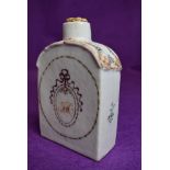 A late Georgian hard paste porcelain tea canister or caddy having hand decorated panels and in