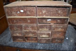 A small set of antique pine merchants/spice drawers, dimensions approx. 58 x 41 x 25cm