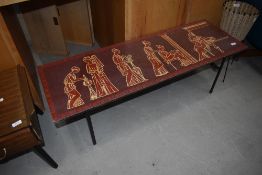 A vintage coffee table in the Piper style, having Greco-Romanesque decoration, approx. 115 x 38cm