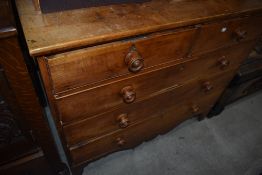 A 19th Century fruitwood chest of two over three drawers, on bracket feet, width approx. 110cm
