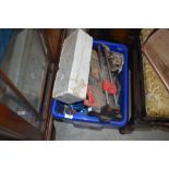 A selection of tools etc including tile cutter and float