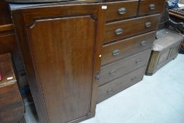 A 19th Century mahogany wardrobe drawer and side section only, and bed parts