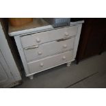 A 19th Century painted pine bedroom chest of three drawers on turned feet, width approx. 87cm