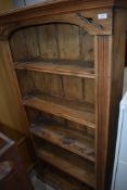 A rustic pine book shelf, approx height 173cm width 88cm