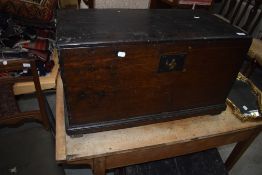 A 19t Century dark oak bedding or tool chest having some internal fittings, dummy lock , nice