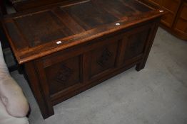 A 19th Century oak three panelled kist/coffer, dimensions approx. 113 x 54 , height 63cm, maybe