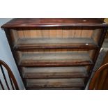 A stained pine open bookcase , having fixed shelves, approx width 96cm height 122cm